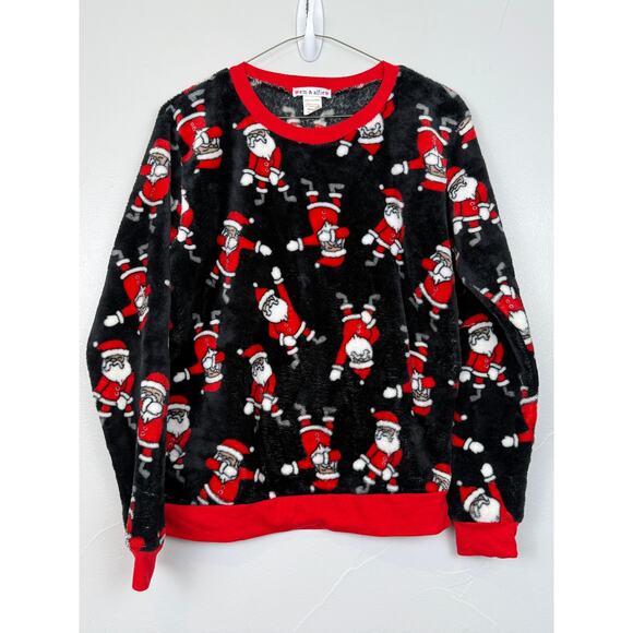 Em & Alfie Santa Claus Plush Christmas Sweatshirt Black Red Holiday Medium - Picture 1 of 8